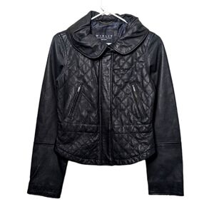 WinLit Black Leather Zip Up Jacket Oversized Collar Luxury Elegant Formal Casual